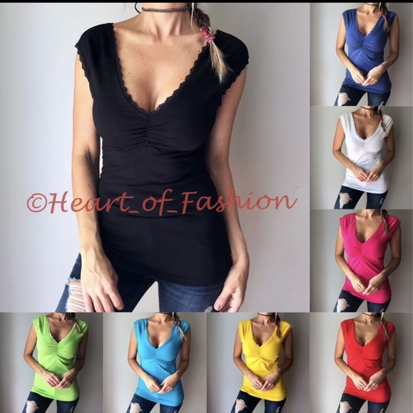 White deep v-neck lowcut sexy solid sleeveless top - Picture 1 of 2